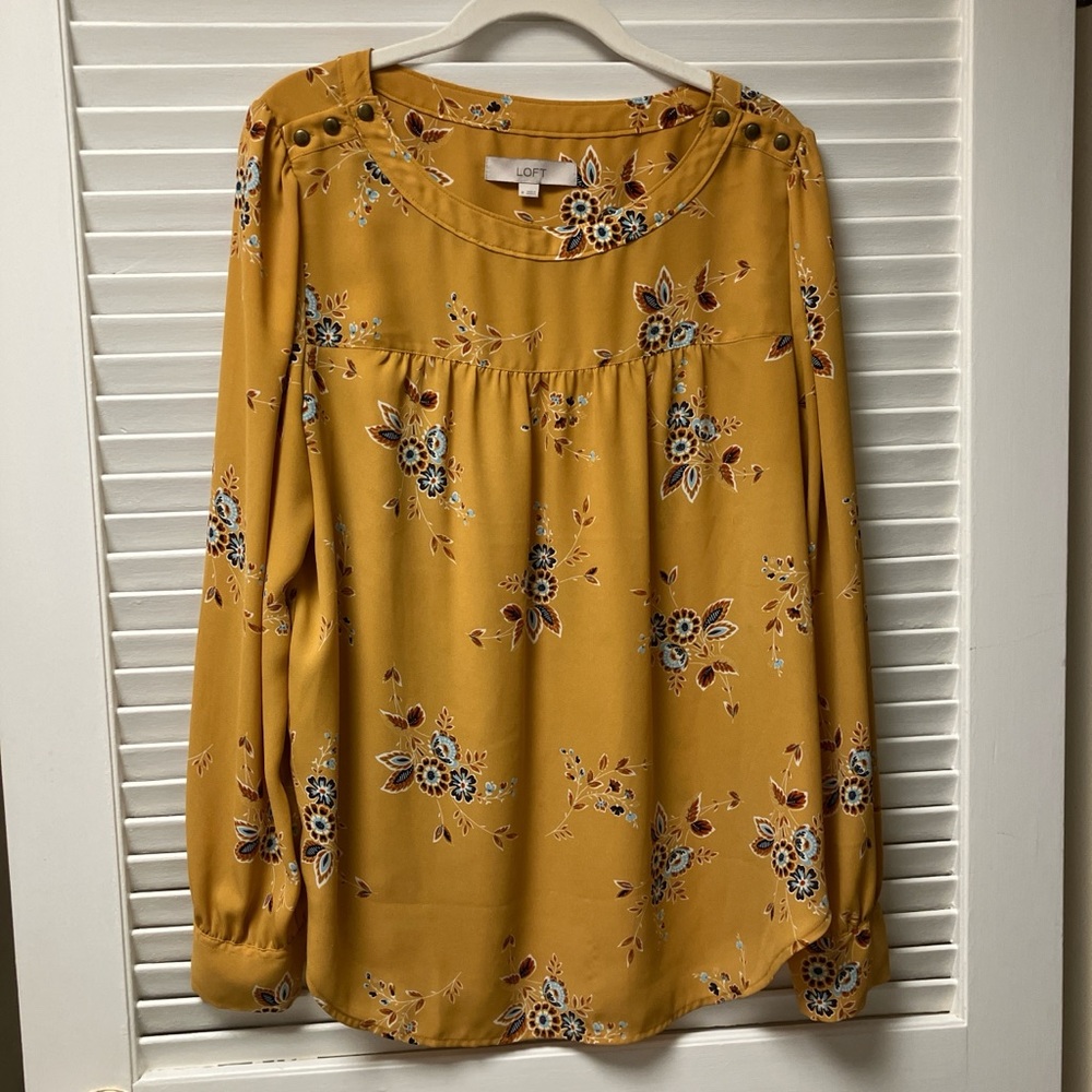 LOFT Mustard Floral Blouse